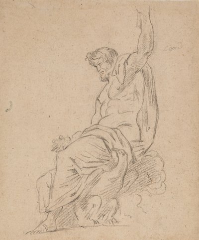 Recto: Zittende figuur van een man, mogelijk Jupiter, op een adelaar, reikend met zijn linkerhand door Ferdinand Victor Eugene Delacroix