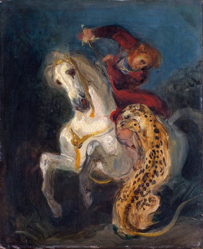 Ruiter aangevallen door een jaguar door Ferdinand Victor Eugene Delacroix