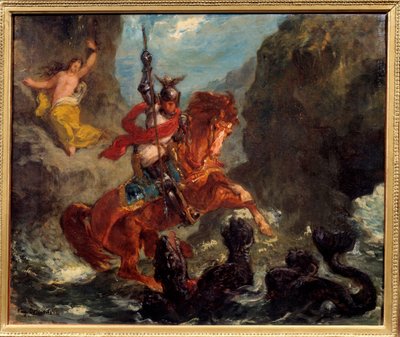 Roger bevrijdt Angelique - Illustratie voor Orlando Furioso door Ludovico Ariosto door Ferdinand Victor Eugene Delacroix