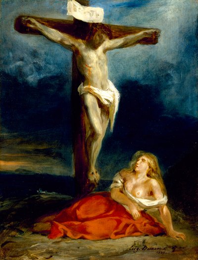 Heilige Maria Magdalena aan de Voet van het Kruis door Ferdinand Victor Eugene Delacroix
