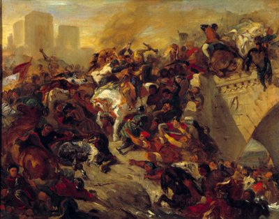 De Slag bij Taillebourg gewonnen door Saint Louis op 21 juli 1242 door Ferdinand Victor Eugene Delacroix