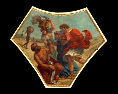 De drachme van de schatting gevonden door St. Peter in de mond van een vis door Ferdinand Victor Eugene Delacroix