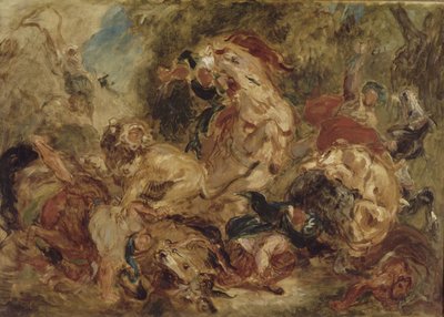 De Leeuwenjacht door Ferdinand Victor Eugene Delacroix