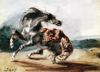 Tijger die een Wild Paard Aanvalt door Ferdinand Victor Eugene Delacroix