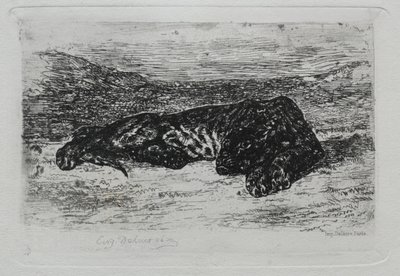 Tijger liggend in de woestijn door Ferdinand Victor Eugene Delacroix