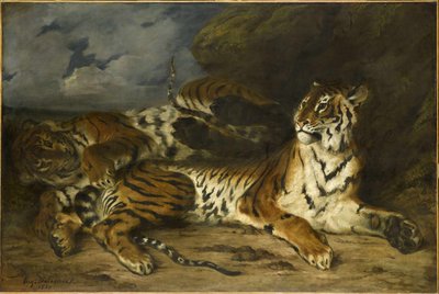 Jonge Tijger die met Zijn Moeder Speelt door Ferdinand Victor Eugene Delacroix