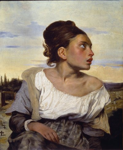 Jonge wees op de begraafplaats door Ferdinand Victor Eugene Delacroix