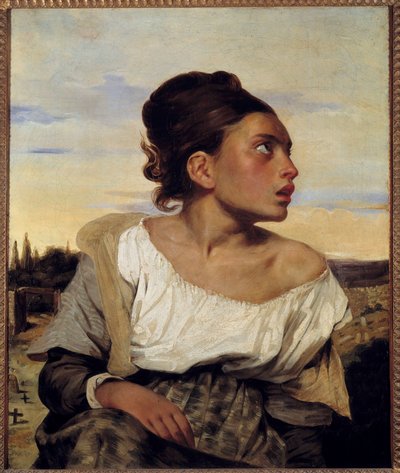 Jonge wees op de begraafplaats door Ferdinand Victor Eugene Delacroix
