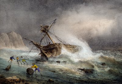 Brik gestrand, kleurenlithografie door Ferdinand Perrot door Ferdinand Victor Perrot