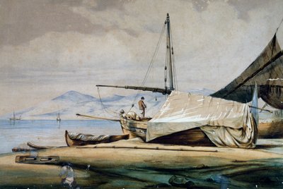 Leudi, Ligurische vissersboot, kleurenlithografie door Ferdinand Perrot door Ferdinand Victor Perrot