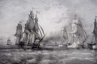 Paul Jones valt Britse vloot aan onder bevel van Pearson en komt aan vanuit de Oostzee door Ferdinand Victor Perrot