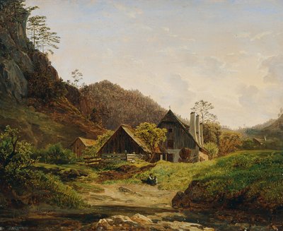 Landschap met smederij door Ferdinand Waldmüller