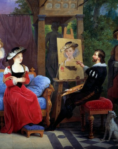 Rubens schildert de strohoed in zijn atelier (detail) door Ferdinand de Braekeleer