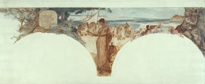 Schets voor de Salon des Lettres, Hôtel de Ville, Parijs: Geschiedenis van het schrijven, de oude tijden, ca. 1889 door Fernand Cormon