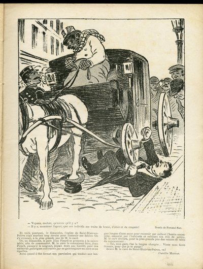 Illustratie van Fernand Fau (1858-1919) in Le Rire, 29/02/08 - Beroepen, Transport, Rampen, Koets Fiacre Cab - Koetsiers Fiacres door Fernand Fau