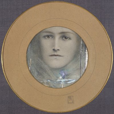 Bruine Ogen en een Blauwe Bloem door Fernand Khnopff