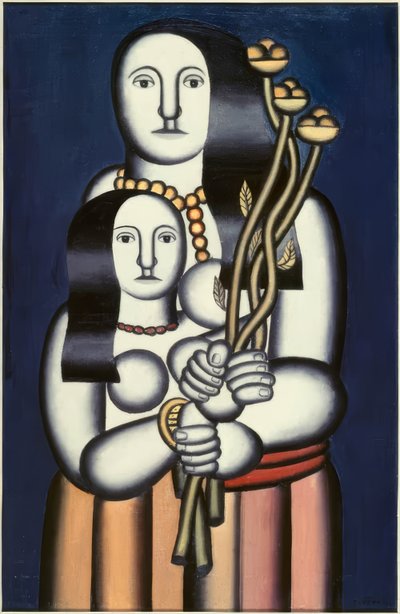 Twee vrouwen op blauwe achtergrond door Fernand Leger