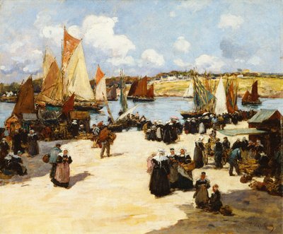 Een drukke haven door Fernand Legout Gerard
