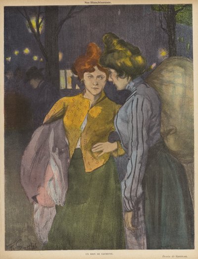 Twee wasvrouwen die een praatje maken door Fernand Louis Gottlob