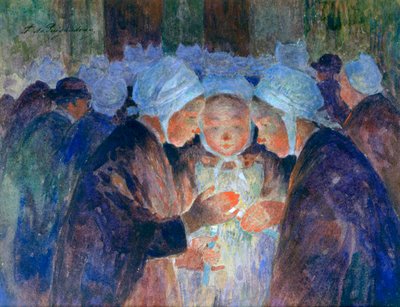 Jonge mensen uit Bretagne voor een processie door Fernand Loyen du Puigaudeau