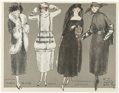Gazette du Bon Ton, 1920 - No. 7, Croquis Pl XXXIII: Lanvin / Beer / Lanvin door Fernand Siméon