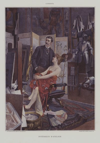 Interieur van het atelier door Fernand de Cordova Pelez