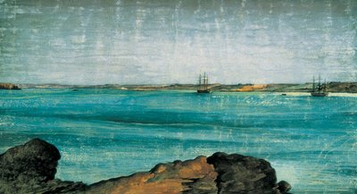 Puerto Deseado, detail. Stad en vissershaven van Patagonië, in de provincie Santa Cruz in Argentinië. Tekening Fernando Brambila, Madrid. Maritiem museum. door Fernando Brambila