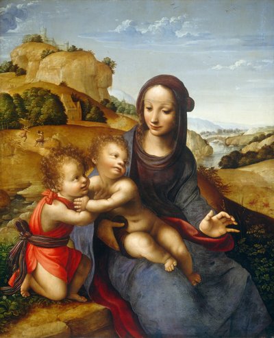 Madonna en Kind met de Jonge Sint Jan door Fernando Yáñez de la Almedina