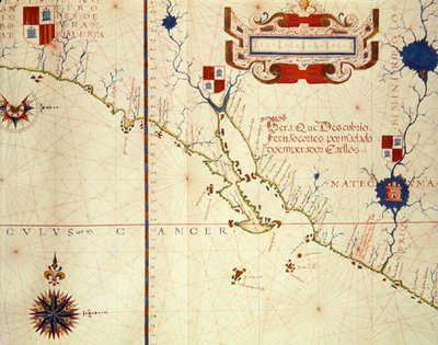 Kaart van Mexico en Neder-Californië, uit een atlas, 1571 door Fernao Vaz Dourado