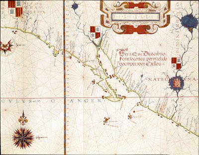 Uitzicht op de westkust van Mexico en Zuid-Californië - Kaart door Fernao Vaz Dourado
