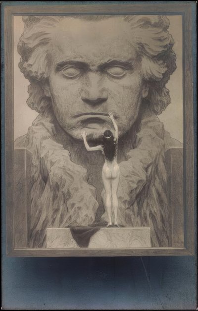 Achteraanzicht van een naakt voor een portret van Beethoven door Fidus