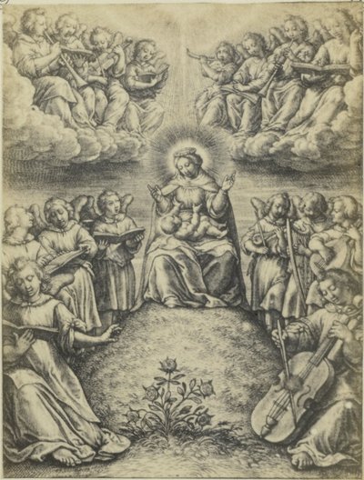 Fotoreproductie van de gravure Le concert des anges door Hieronymus Wierix door Fierlants