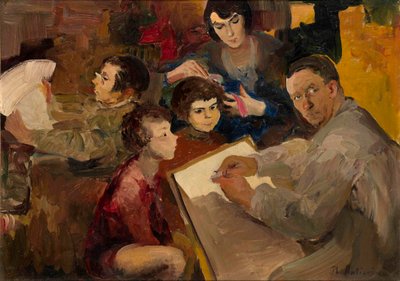 Zelfportret met familie door Filipp Andreevich Maliavin