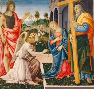 Annunciatie en Heiligen, door Filippino Lippi, olie op doek door Filippino Lippi