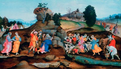 Mozes brengt water uit de rots door Filippino Lippi
