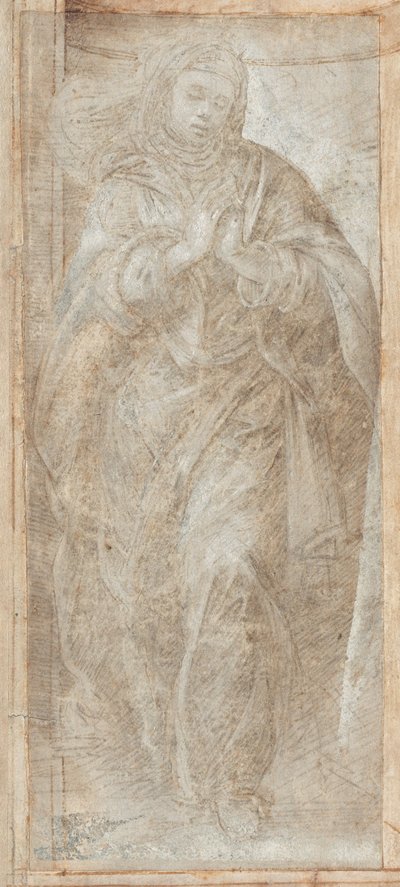 Staande vrouw met gevouwen handen in gebed door Filippino Lippi