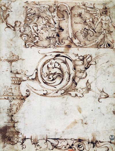 Studie voor ornamenten en andere decoratieve motieven door Filippino Lippi