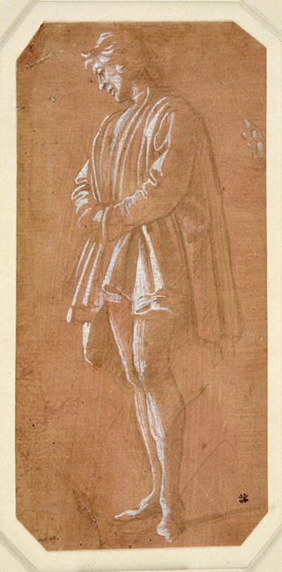 Studie van een jonge man die met zijn handen gevouwen in zijn mouwen staat door Filippino Lippi