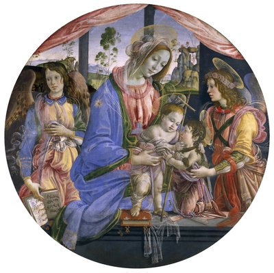 De Madonna en het kind met de jonge St. Johannes en twee engelen, midden jaren 1480 door Filippino Lippi