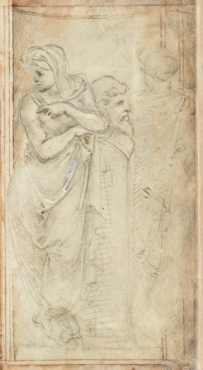 Twee Geklede Vrouwen Staand aan Beide Zijden van een Herm door Filippino Lippi