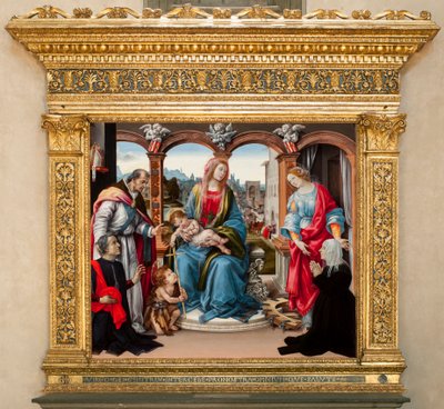 Maagd met kind en Sint Johannes de Doper, Sint Martinus en Sint Catharina van Alexandrië. Nerli Altaarstuk door Filippino Lippi
