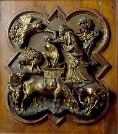 Isaaks offer. Bas-reliëf gerealiseerd door Filippo Brunelleschi (1377-1446) door Filippo Brunelleschi