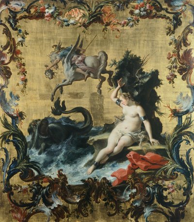 Perseus bevrijdt Andromeda van het zeemonster, door Filippo Falciatore (actief 1728-1768) door Filippo Falciatore