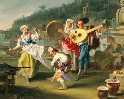 Tarantella in Mergellina, ca. 1750, door Filippo Falciatore, olieverf op doek, Detail, Italië door Filippo Falciatore