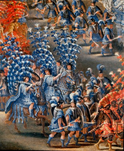 Feest in Palazzo Barberini ter ere van Christine de Suede (Cristina di Svezia), op 28/02/1656 (detail) door Filippo Lauri