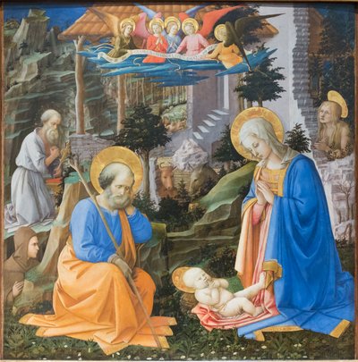 Aanbidding van het Christuskind met heiligen en engelen door Filippo Lippi