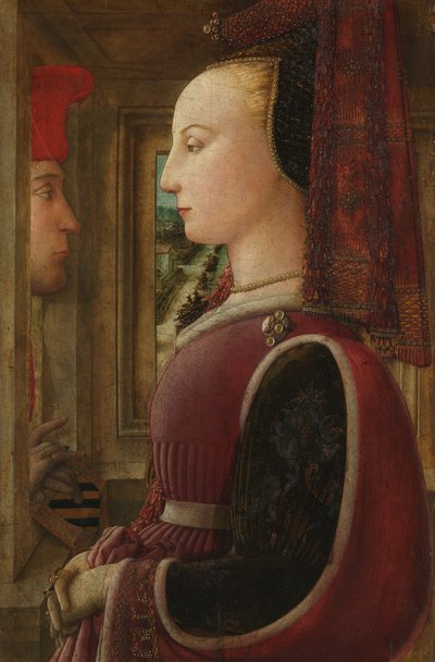 Portret van een Vrouw met een Man bij een Venster door Fra Filippo Lippi