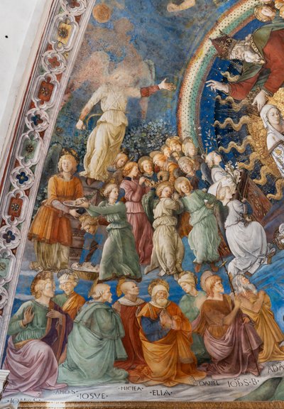 Heiligen en engelen, detail van de Kroning van Maria door Filippo Lippi