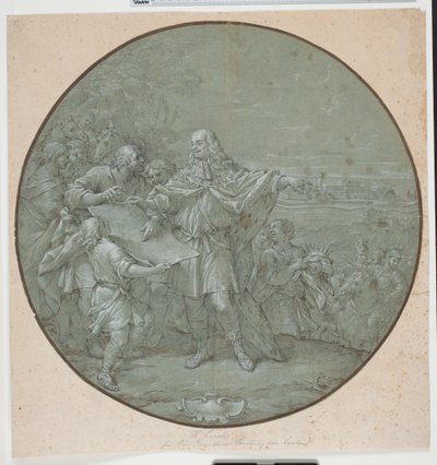 Cosimo III versterkt de haven van Livorno. Getekend ontwerp voor zilveren plaat, een van de zogenaamde "piatti di S. Giovanni" door Filippo Luzi
