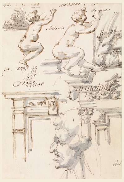 Architectonische details en figuurstudies door Filippo Marchionni